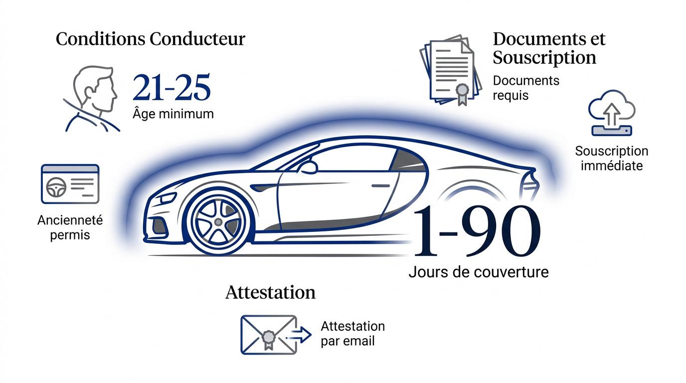 Voiture de sport luxueuse garée devant une villa moderne illustrant l'assurance temporaire de prestige