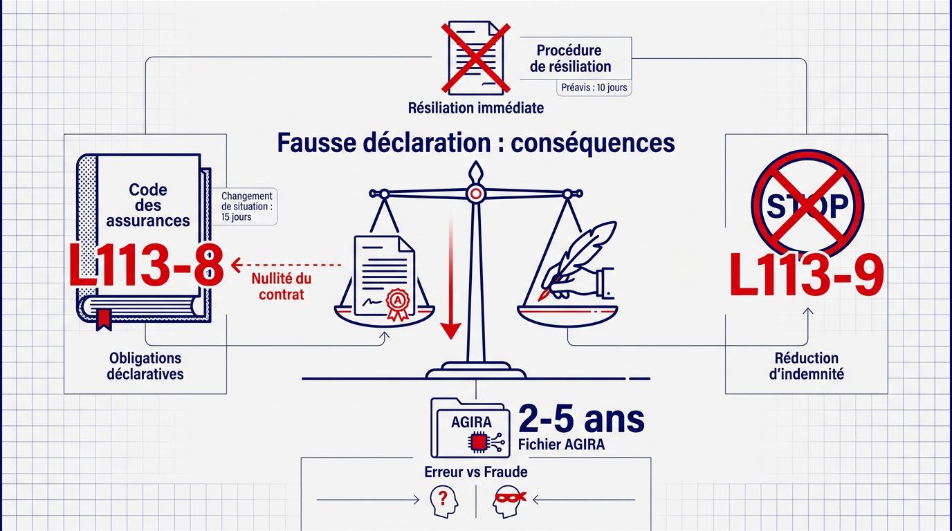 Schéma des conséquences juridiques d'une fausse déclaration en assurance auto