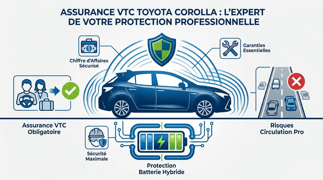 Toyota Corolla hybride équipée pour le service VTC avec protection assurance professionnelle