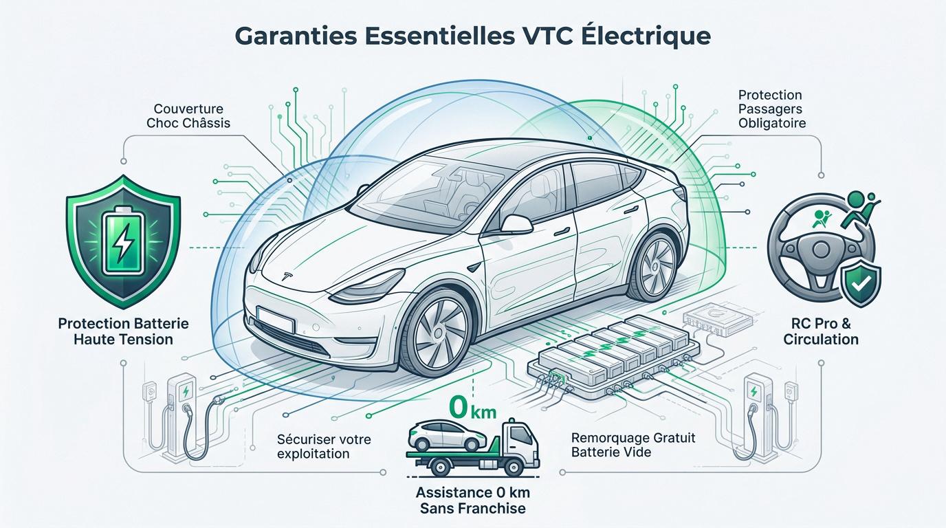 Chauffeur VTC rechargeant son véhicule électrique avec assistance et garanties spécifiques