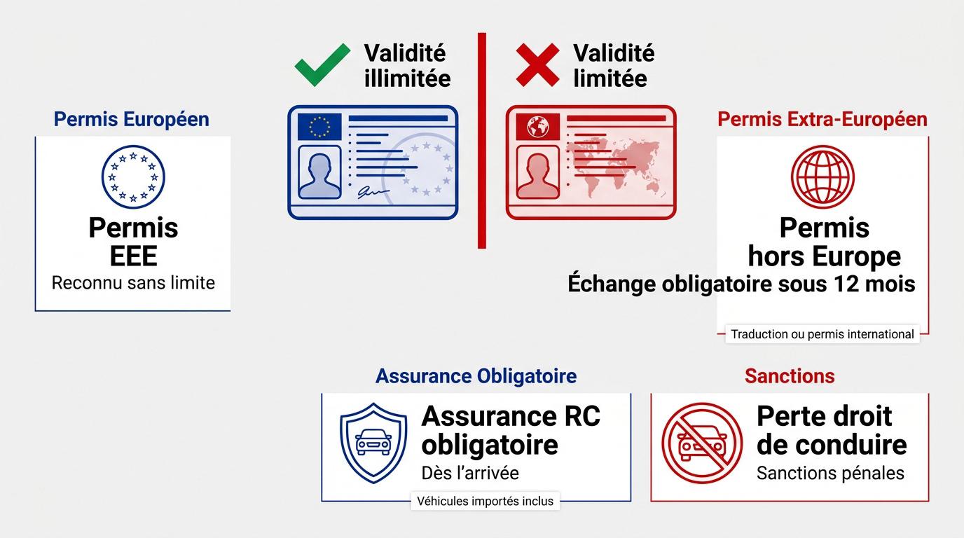 Comparaison entre la validité du permis de conduire européen et hors Europe pour l'assurance auto