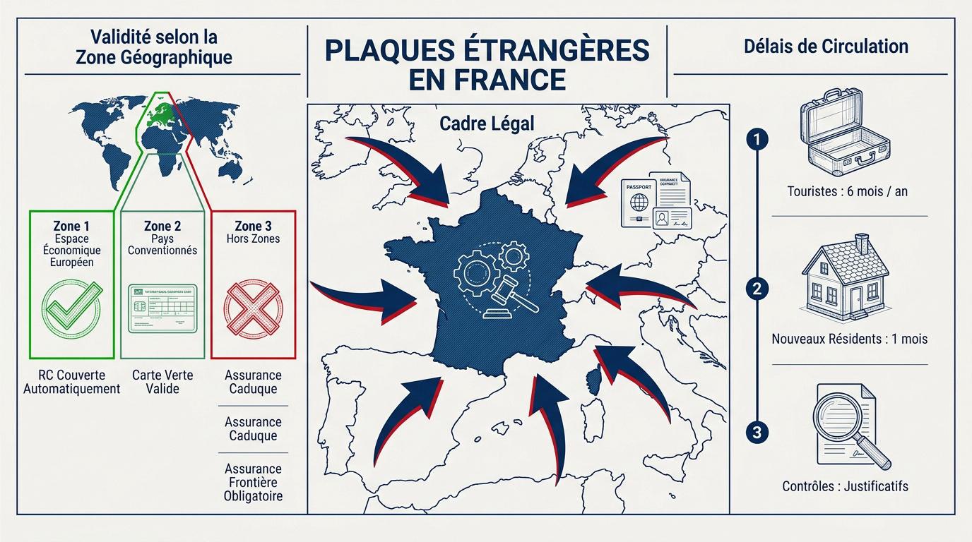 Vehicule avec plaques etrangeres circulant sur une route francaise