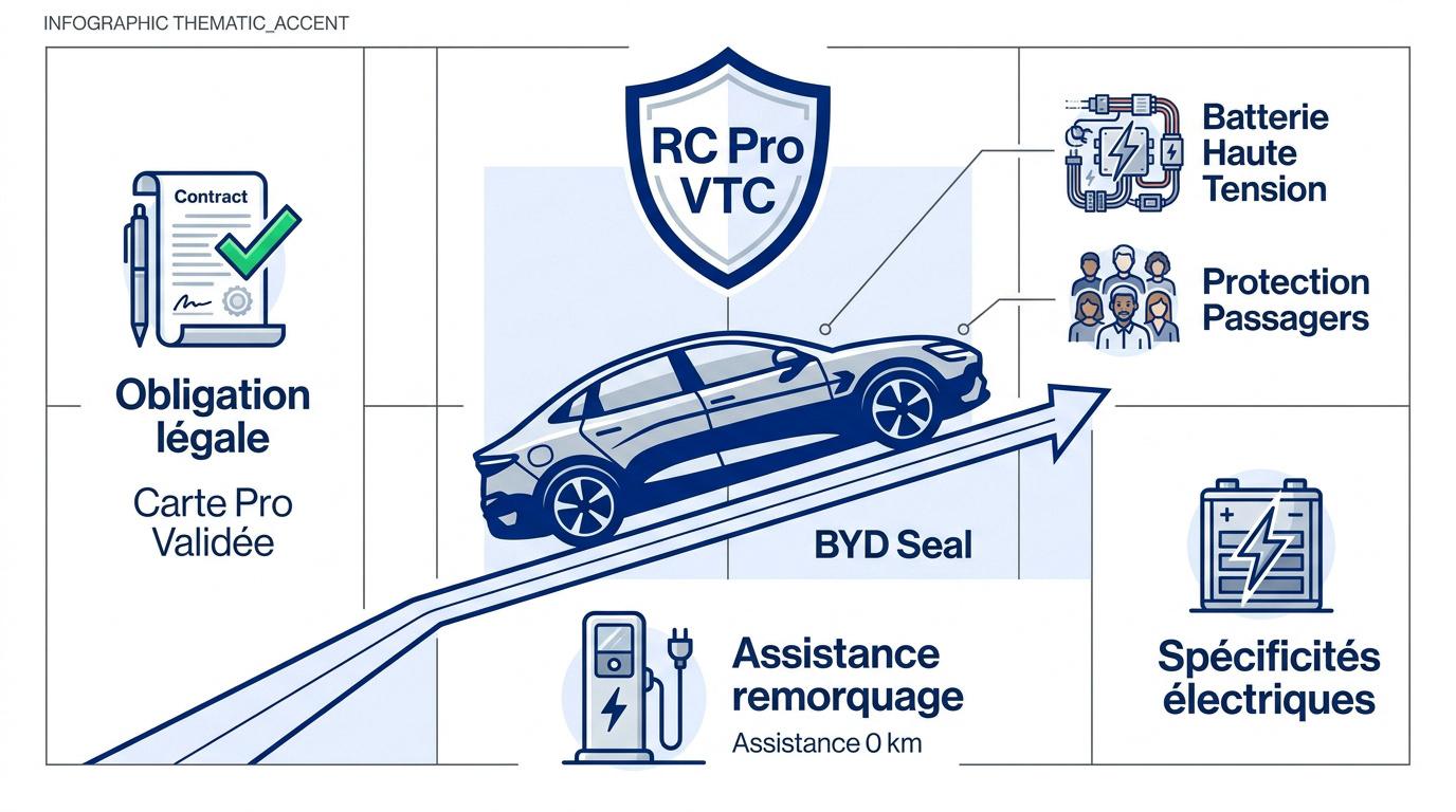 Chauffeur VTC devant sa BYD Seal électrique avec protection assurance professionnelle