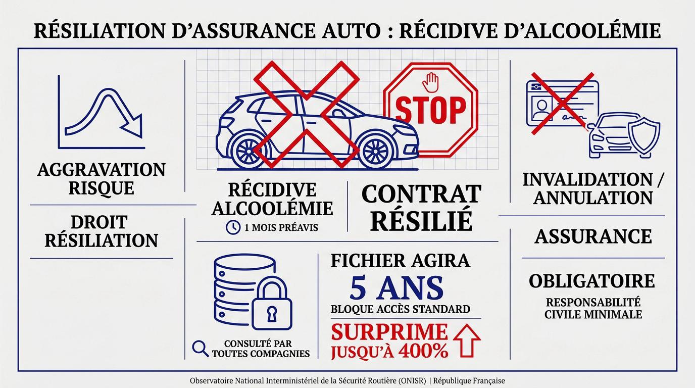 Conducteur face à la résiliation de son assurance auto pour récidive d'alcoolémie