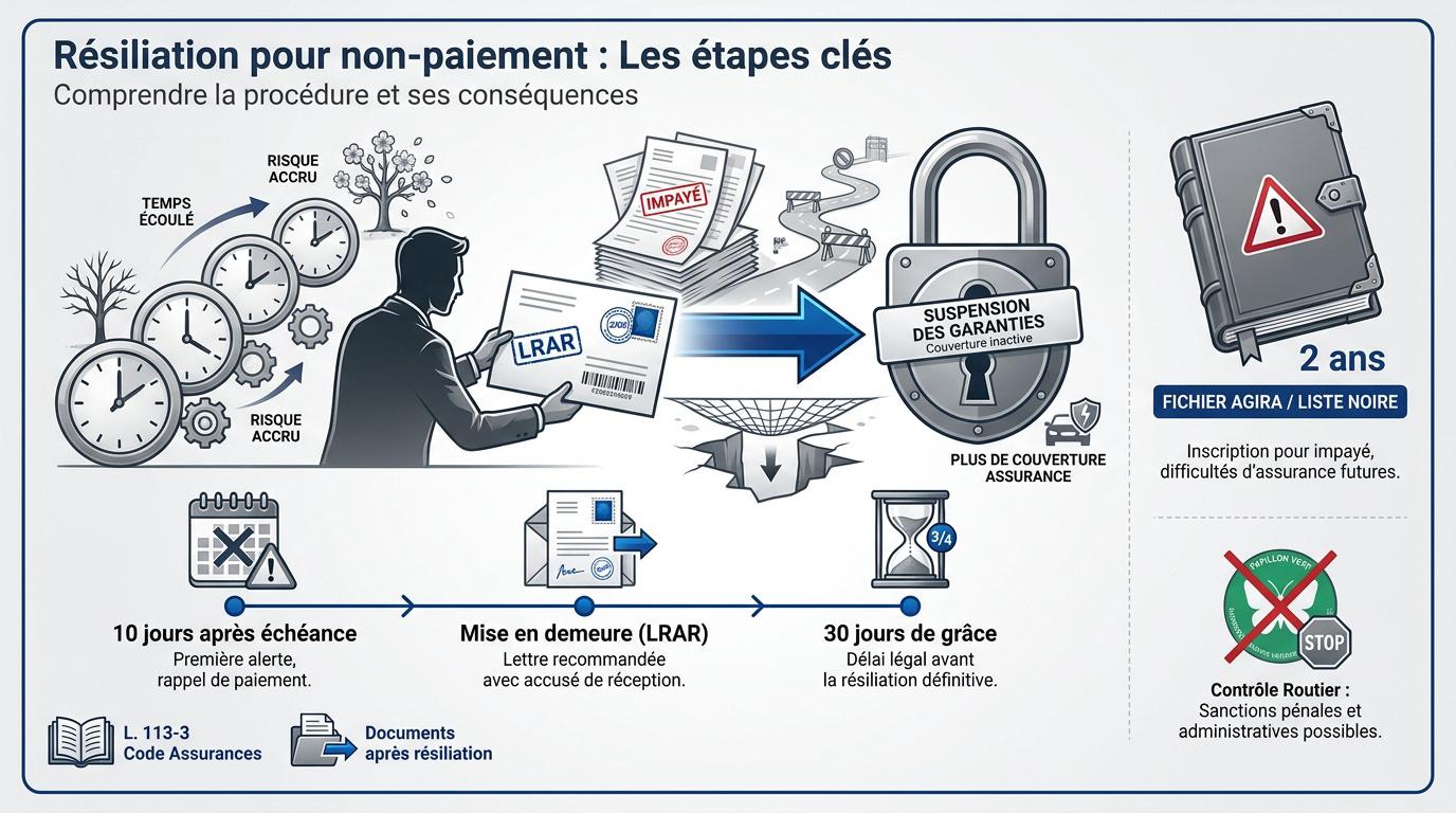 Étapes clés de la procédure de résiliation d'assurance auto pour non-paiement