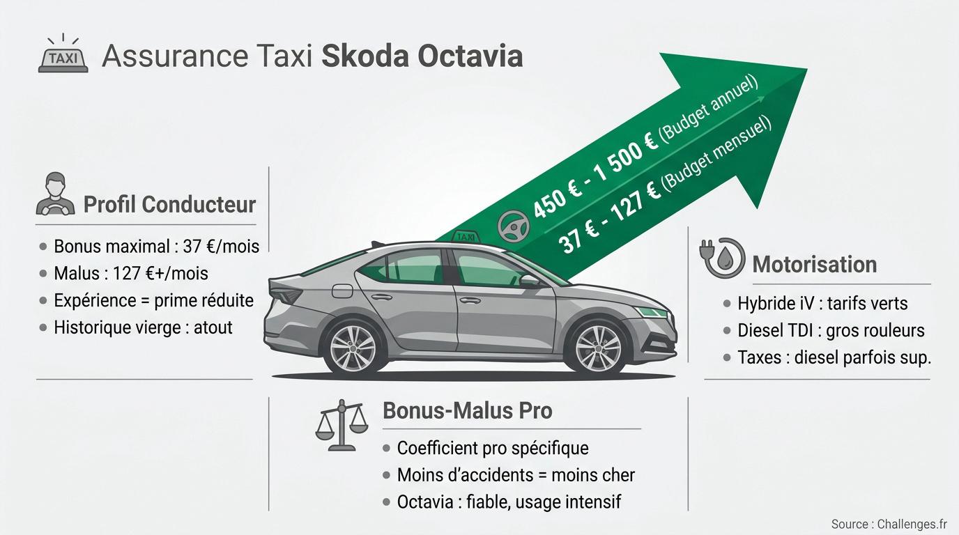 Tableau comparatif des tarifs d'assurance taxi pour Skoda Octavia selon le profil du chauffeur