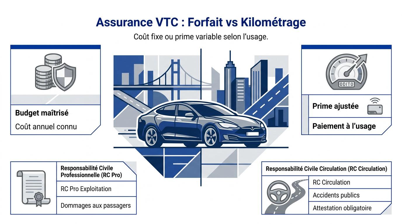 Comparaison entre assurance VTC au forfait et au kilométrage avec boîtier télématique