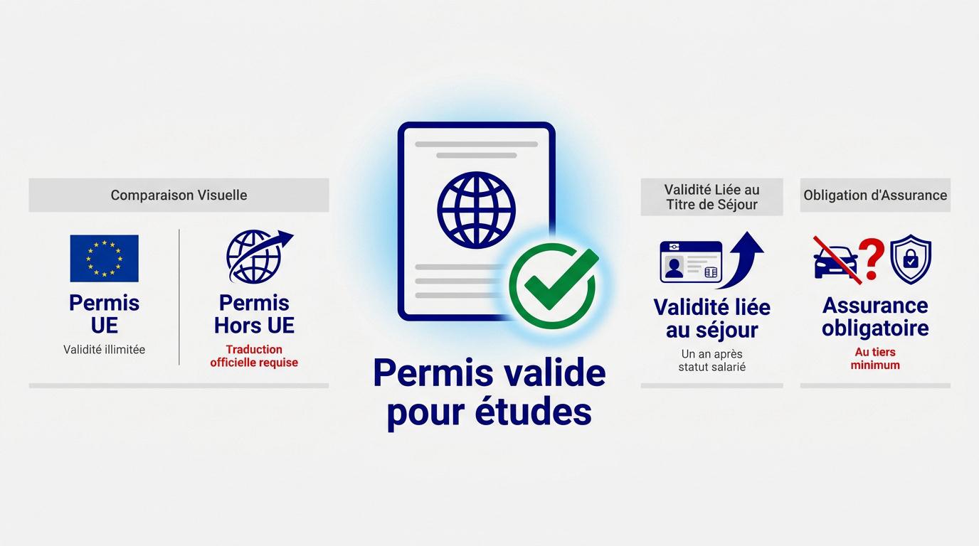 Permis de conduire étranger et carte d'étudiant pour validation d'assurance auto en France