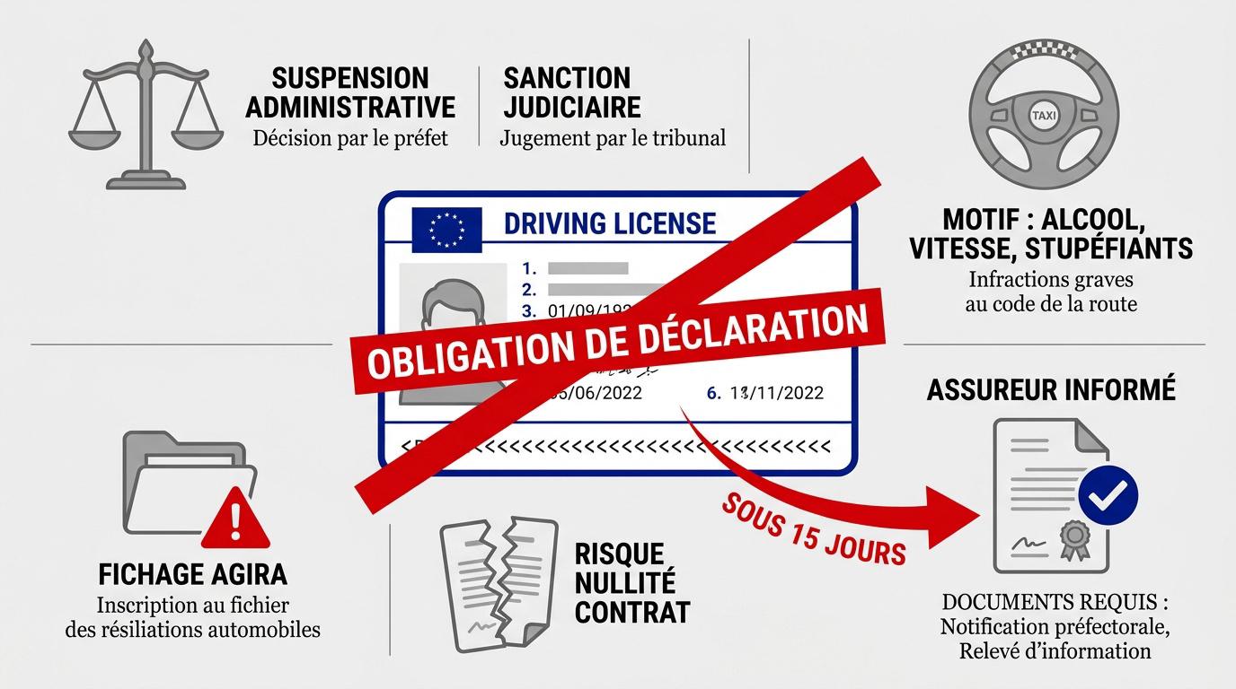 Conséquences d'une suspension de permis pour un chauffeur de taxi et obligations d'assurance