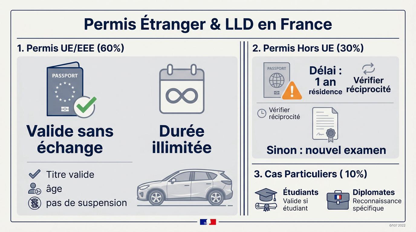 Conducteur présentant son permis de conduire étranger pour un contrat de LLD en France