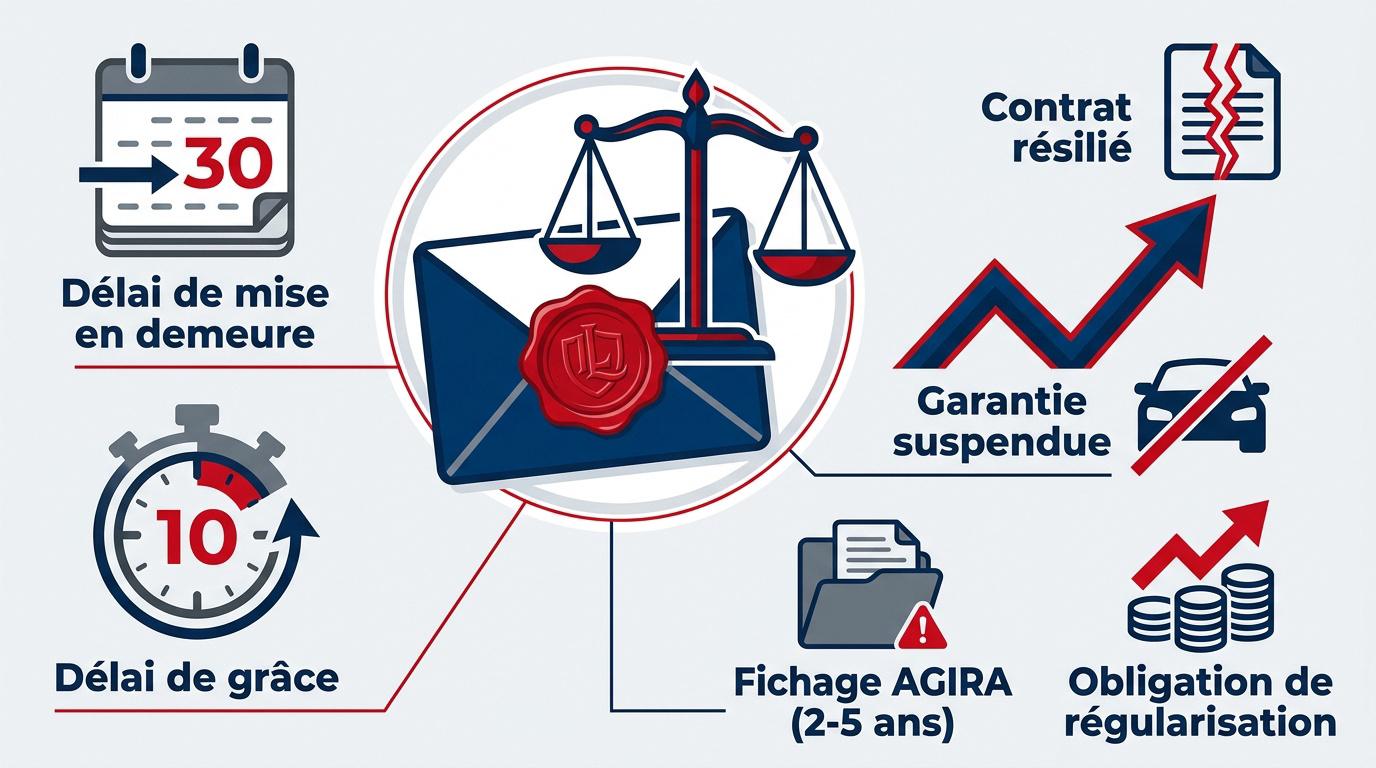 Schéma explicatif de la procédure de résiliation d'assurance auto pour non-paiement