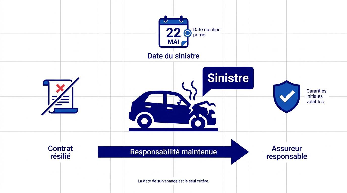 Schéma expliquant la responsabilité de l'assureur selon la date de survenance du sinistre auto