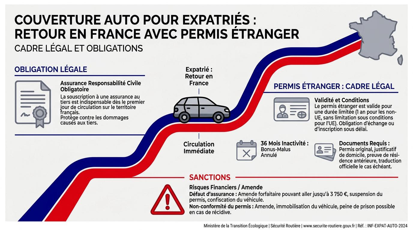 Réglementation assurance auto pour expatriés de retour en France avec permis étranger